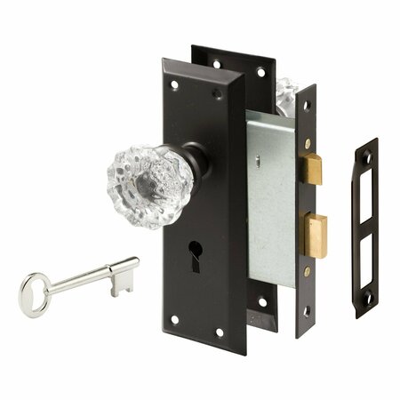 PRIME-LINE Mortise Keyed Lock Set with Glass Knob, Fits Doors with 2-3/8 In. Backset E 28337